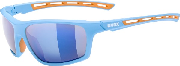 Uvex Sonnenbrille Sportstyle 229 uni, colour blue-orange matt- mirror blue verspiegelt, cat.3