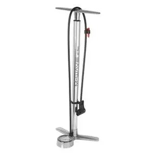 M-WAVE, Standpumpen, AIR FLOW, bis 10 bar (145psi), poliertes Aluminium, langer Pumpenschlauch, mit