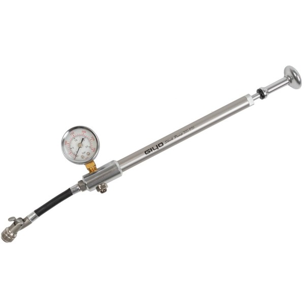 Giyo Federgabel- Dämpferpumpe GS-01, 26 cm, Manometer, Ablassventil, >21 bar, silber, AS Alu, SV und