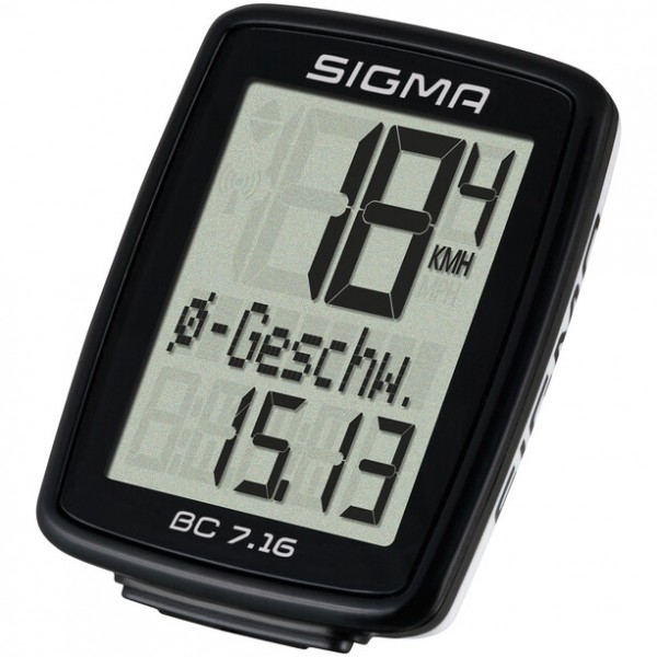 Sigma Sport BC 7.16 ATS Fahrrad Computer, 7 Funktionen, AS kabellos, schwarz 07162 VE 1/5